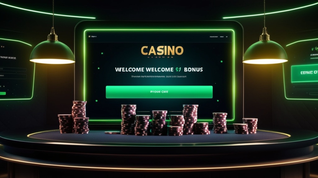 Ecrã de bónus com código promocional num casino em tons verdes