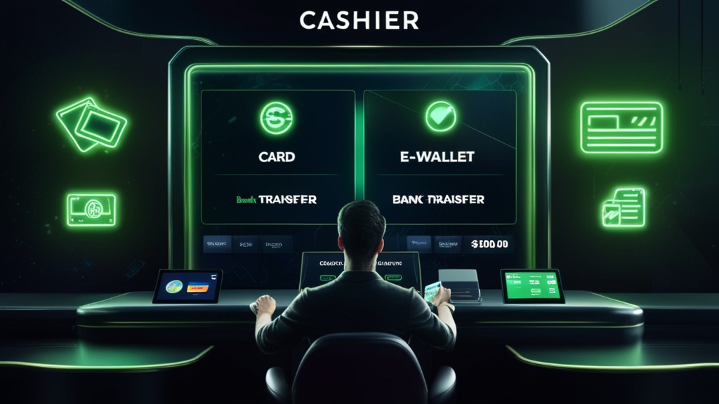 Ecrã de pagamentos do casino com cartão, carteira digital e transferência bancária