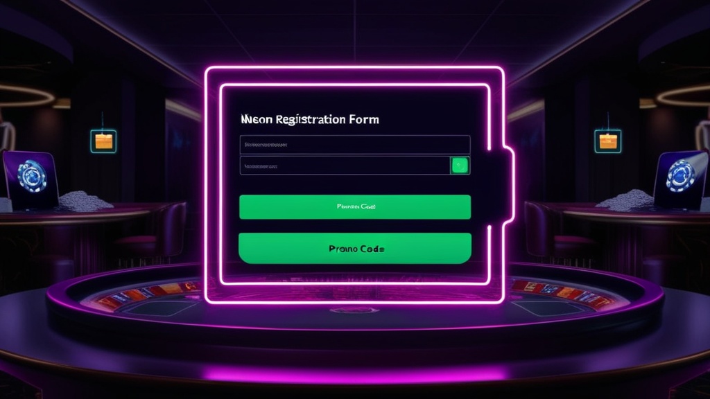 Formulário de registo com código promocional destacado num ambiente de casino